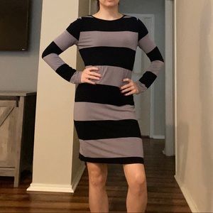 Gray and black striped long sleeve dress